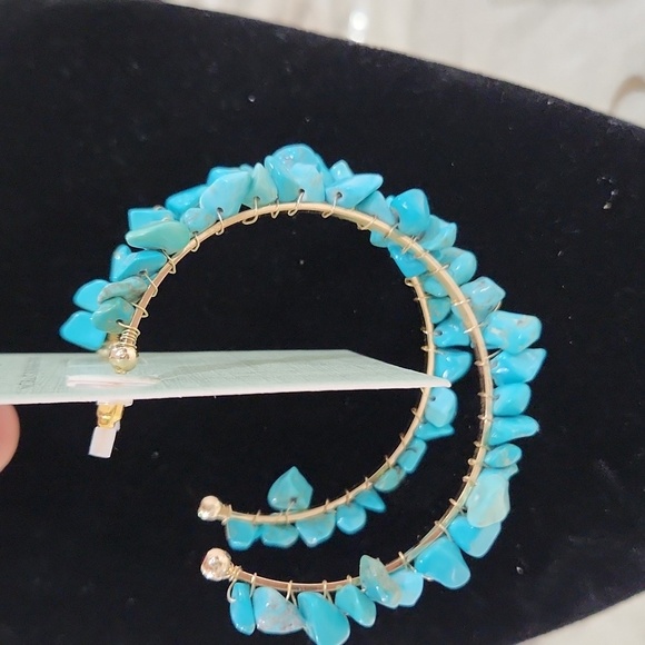 🔹️Atterri 🔹️Natural Turquoise Stone Round Hoop  Earrings - Picture 4 of 7